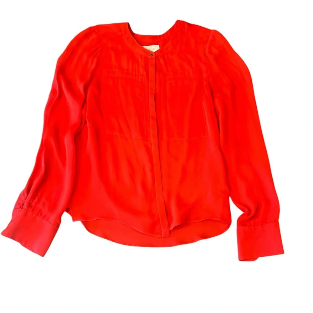 A.L.C. Red Long-Sleeve Silk Blouse
